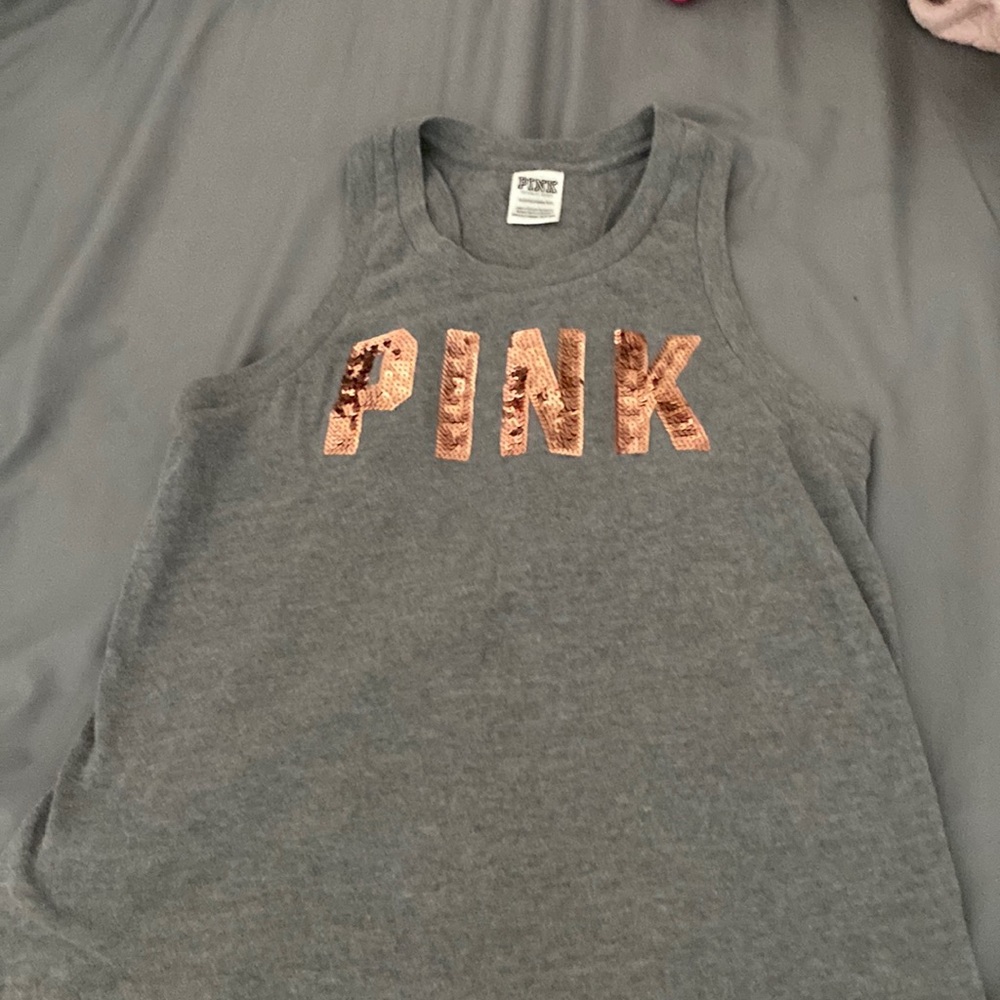 Victoria Secret PINK grey tank top. Rose gold sequins.